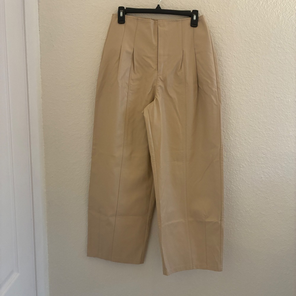 Avec Les Filles Anthropologie Vegan Leather Barrel Pant Women Size 8 Cream Bone